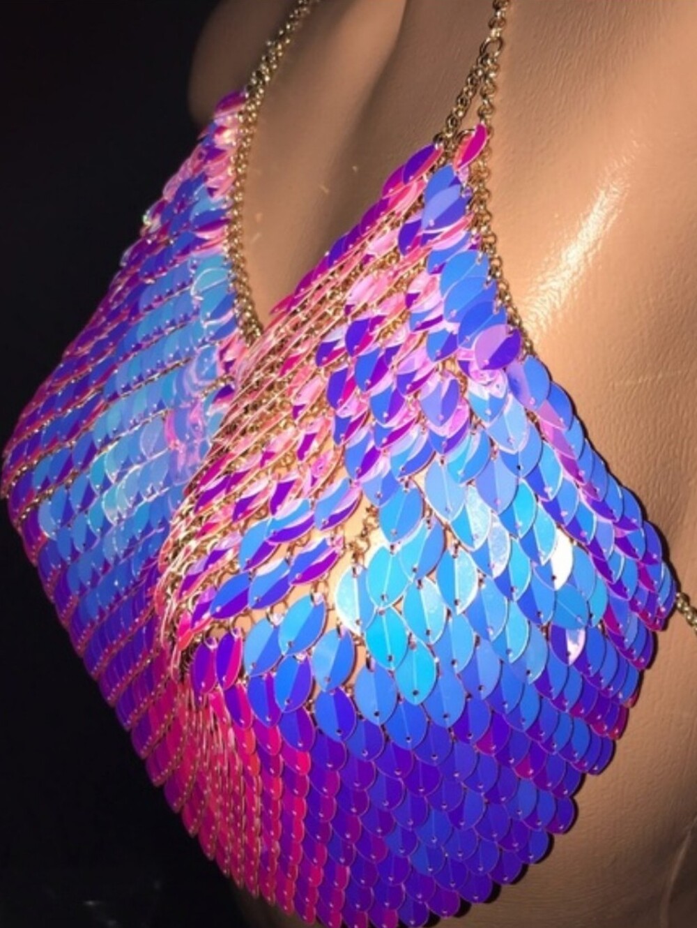 Last one AMAZING hologram dragon scales mermaid crop top festival halter gypsy